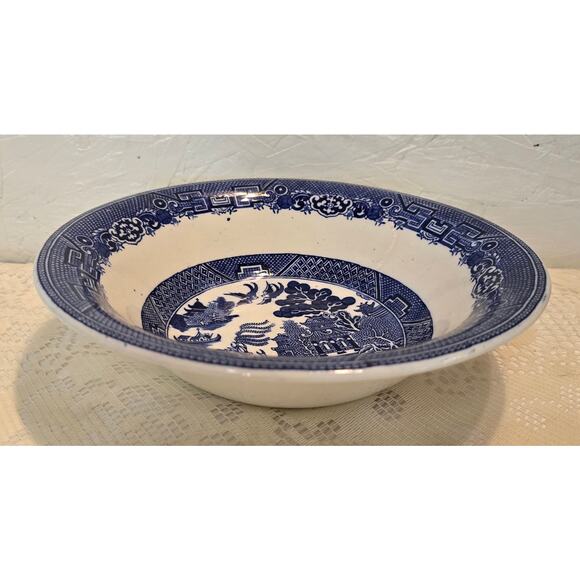 Allertons Flow Blue Willow - England - Flared Serving Blue Willow Vegetable Bowl - Picture 10 of 12
